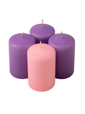 Adventi henger gyertya készlet- 8 x 5cm - Matt 3 lila- 1 rózsaszín