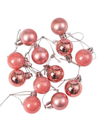 12db-os 2.5cm-es karácsonyi gömb szett - Korall rózsaszín