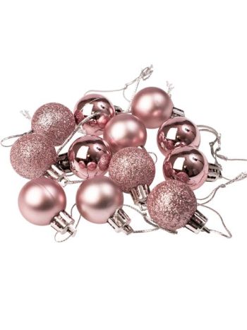 12db-os 2.5cm-es karácsonyi gömb szett - Rózsaszín