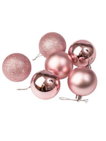 6db-os 6cm-es karácsonyi gömb szett - Rózsaszín