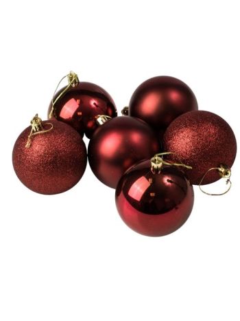 6db-os 8cm-es karácsonyi gömb szett - Bordó