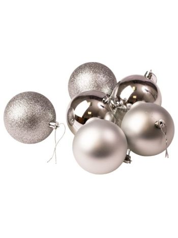 6db-os 8cm-es karácsonyi gömb szett - Ezüst