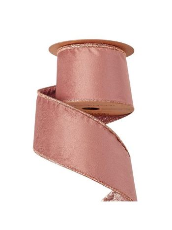 Rose gold bársony szalag csillogó hátoldallal- drótos szegéllyel 63mm x 5m