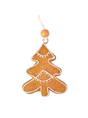 Mézeskalács fenyőfa dísz- polirezin- 5 x 6cm- kreatív felhasználásra v