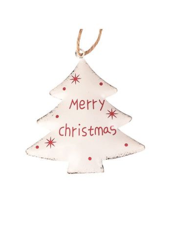 Fenyőfa dísz- fém- 9 x 9cm- kreatív felhasználásra vagy karácsonyfára - Fehér