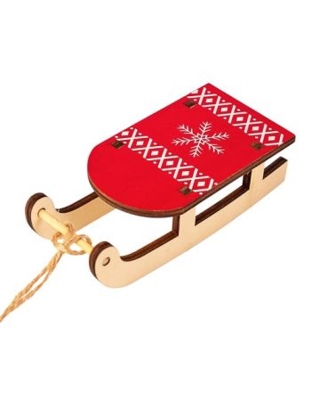 Szánkó dekoráció- fa- 5.5 x 3.5 x 12.5cm - Piros