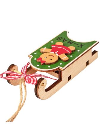 Mézikés szánkó dekoráció- fa- 10.5 x 4.5 x 2.6cm - Zöld