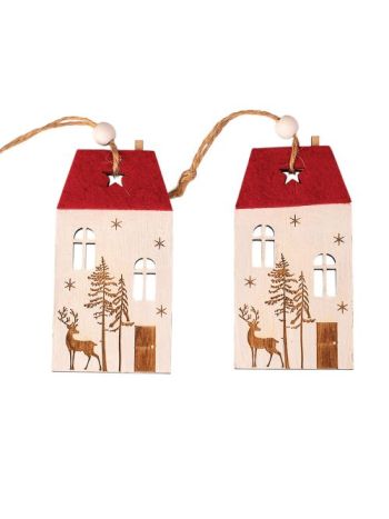 Házikó dísz szett- 9-5 x 5cm- kreatív felhasználásra vagy karácsonyfára