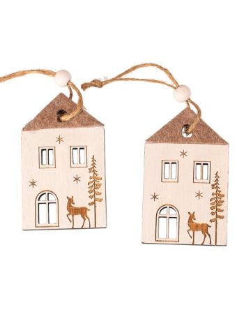 Házikó dísz szett- 4.8 x 8cm- kreatív felhasználásra vagy karácsonyfára