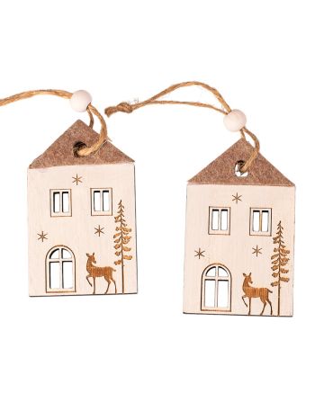 Házikó dísz szett- 4.8 x 8cm- kreatív felhasználásra vagy karácsonyfára
