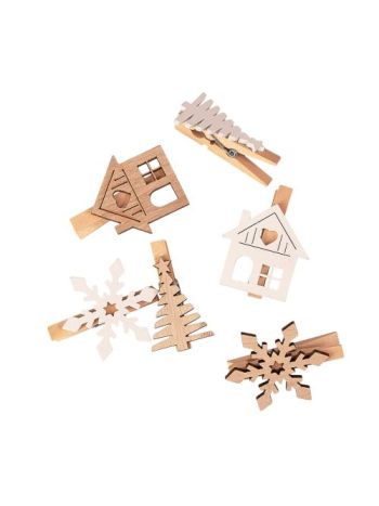 Karácsonyi dekorációs csipesz szett- 4 cm- fa