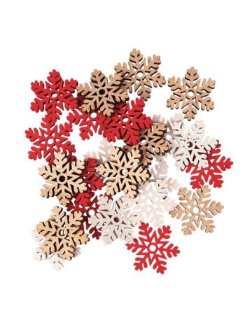 Karácsonyi dekorációs szett- fa hópihék- 3 cm- 24db. - Piros/fehér mix