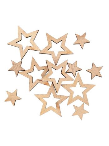 Karácsonyi dekorációs szett- fa csillagok- 2-4 cm- 12db. - Natúr