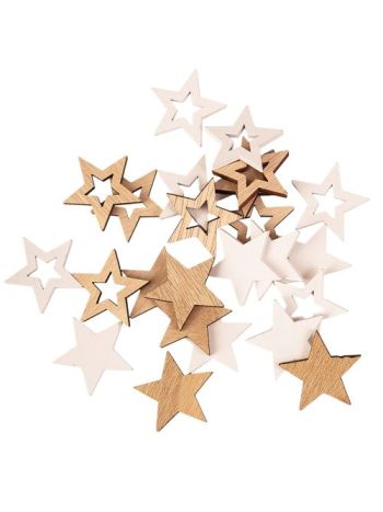 Karácsonyi dekorációs szett- fa csillagok- 3-5 cm- 24db. - Natúr/fehér mix
