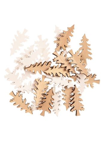 Karácsonyi dekorációs szett- fa fenyőfák- 4-5 x 2cm- 24db. - Natúr/fehér mix