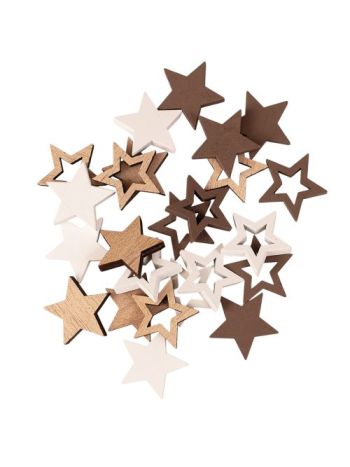 Karácsonyi dekorációs szett- fa csillagok- 2-5cm- 24db. - Barna/fehér mix