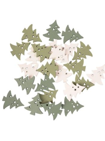 Karácsonyi dekorációs szett- fa fenyőfák- 3-5 x 3cm- 24db. - Zöld/fehér mix