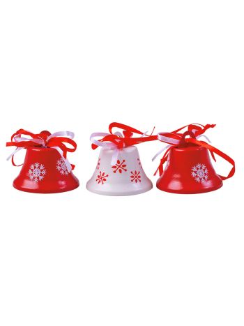 Karácsonyi fém csengettyű szett 3db- 15 x 5 x 4.3cm - Piros/fehér