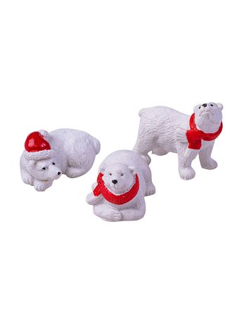 Jegesmedve dekor figura- 3 db-os csomag- 9 x 2 x 10cm - Fehér/piros