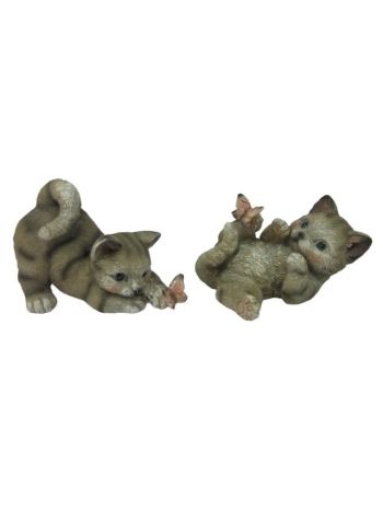 Cica lepkével fekvő, álló poly 9x6x6,5 cm szürke, barna 2 féle