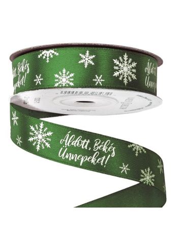 Áldott- Békés- Ünnepeket! feliratos szatén szalag 20mm x 20m - Sötétzöld