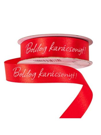 Boldog Karácsonyt! feliratos szatén szalag 20mm x 20m - Piros