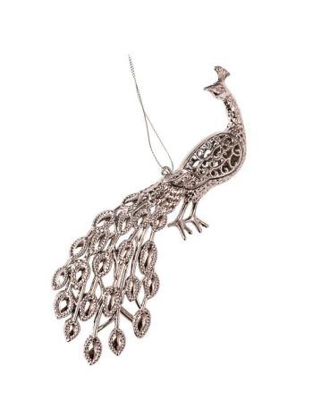 Akril páva karácsonyfadísz- 19.5 x 6.5 x 2.5cm - Ezüst