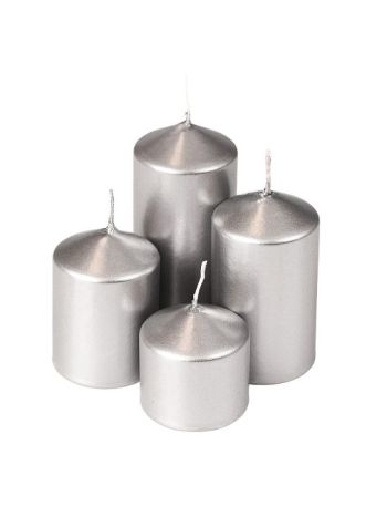 Lépcsős adventi henger gyertya készlet- Ø40 x 40/55/70/85mm - Metál ezüst