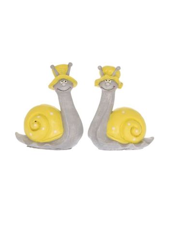 Csiga fiú- lány sapkában poly 6-5x11-5x14cm sárga 2 féle  DD61671