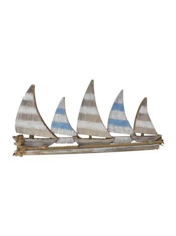 Dekoráció hajóval fa 64x6x30-5cm kék- fehér @