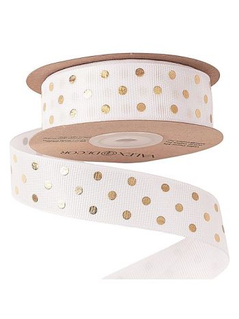 Arany pöttyös ripsz szalag 25mm x 20m - Fehér 25mm x 20m DG25-01