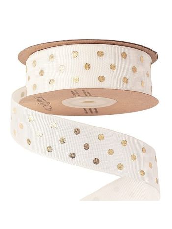 Arany pöttyös ripsz szalag 25mm x 20m - Krém 25mm x 20m DG25-14