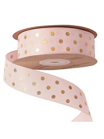 Arany pöttyös ripsz szalag 25mm x 20m - Világos rózsaszín