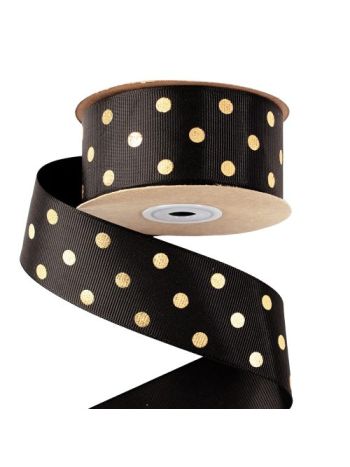 Arany pöttyös ripsz szalag 38mm x 20m - Fekete