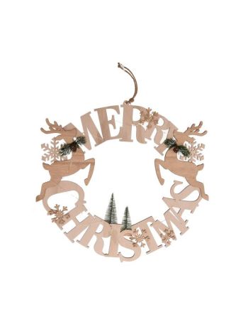 Dísz Merry Christmas felirattal- LED-es- akasztós- fa- 46-5x46-5x1-5 cm- natúr