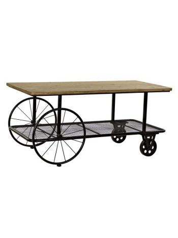 Dohányzóasztal fém- lucfenyő 112x54x52 cm fekete- natúr