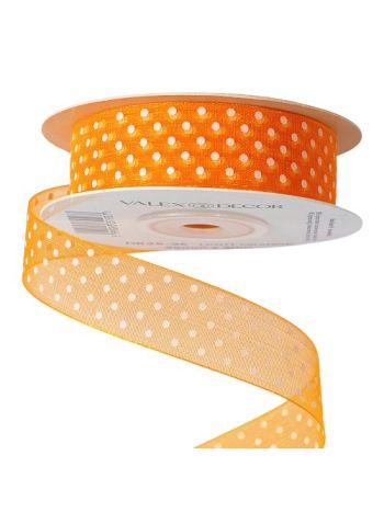 Bodkovaná organzová stuha 25 mm x 20 m - svetlo oranžová