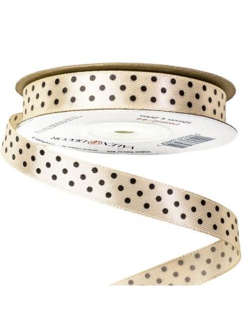 Fekete pöttyös szatén szalag 12mm x 20m - Pezsgő