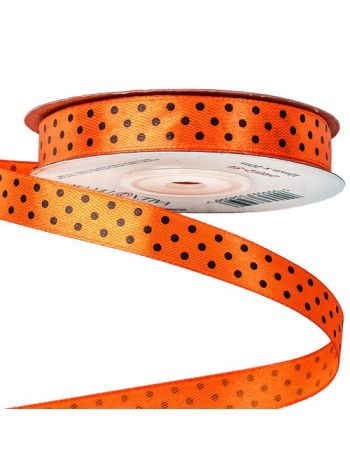 Fekete pöttyös szatén szalag 12mm x 20m - Sötét narancssárga