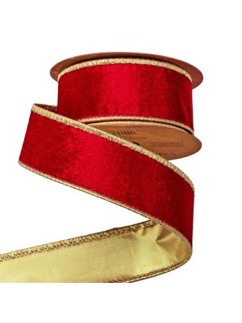 Piros-Arany bársony szalag drótos szegéllyel 38mm x 5m