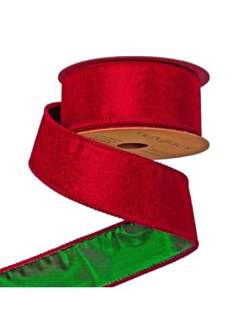 Piros-Zöld bársony szalag drótos szegéllyel 38mm x 5m