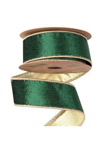 Zöld bársony szalag drótos szegéllyel 38mm x 5m