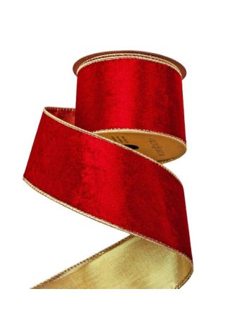 Piros-Arany bársony szalag drótos szegéllyel 63mm x 5m