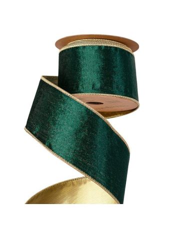 Zelená zamatová stuha s drôteným okrajom 63 mm x 5 m