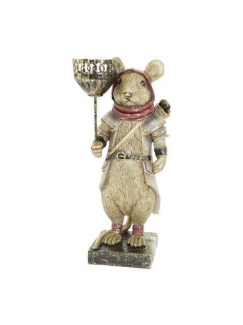 Egér ruhában gyertyatartóval- álló poly 13x11x29 cm arany- fekete