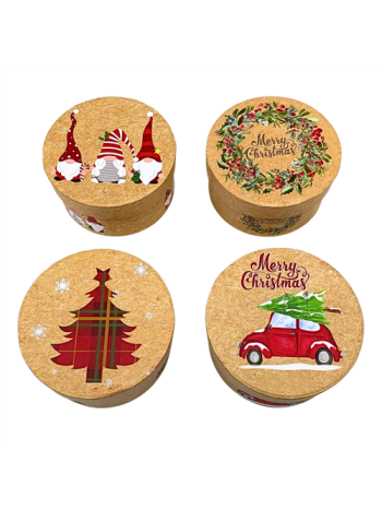 PAPÍRDOBOZ KEREK KARÁCSONYI 12/216 10-8x5-5 cm 4 FÉLE