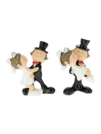 Esküvői pár álló műanyag 5-8x5-3x1-6 cm fekete- fehér S/2