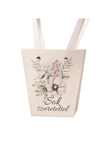 10db. Sok szeretettel feliratos virág táska 12(h) x 8(sz) x 12.5(m) cm