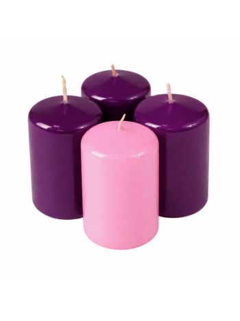 Adventi henger gyertya készlet- 7 x 4cm - Lakk 3 sötétlila- 1 rózsaszín