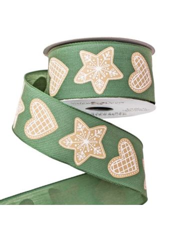 Mézeskalács mintás textil szalag drótos szegéllyel 38mm x 6.4m - Zöld